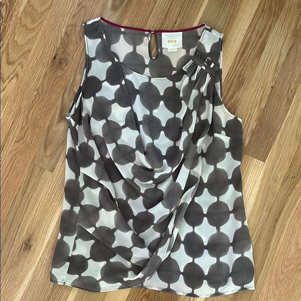 Maeve Gray and White Geometric Blouse